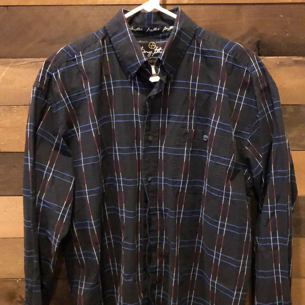 Wrangler George Strait Large Black Plaid Window Check Long Sleeve Button Shirt